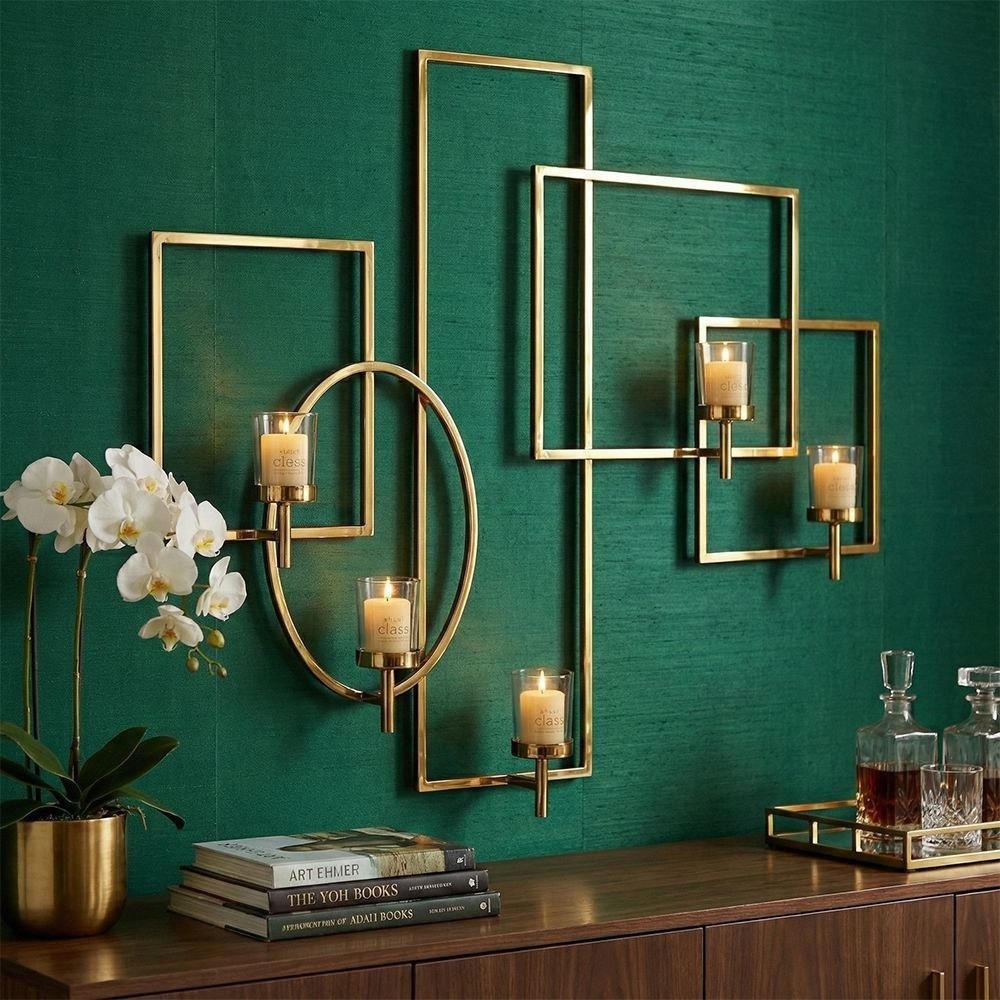 دیوارکوب جاشمعی هندسی مشکی و  طلایی و سیلور