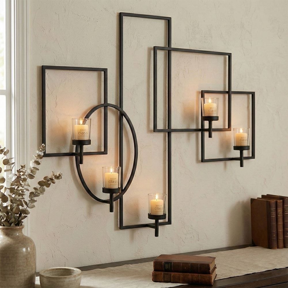 دیوارکوب جاشمعی هندسی مشکی و  طلایی و سیلور